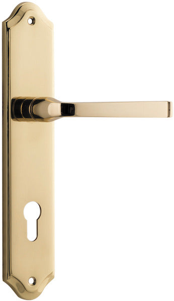 Pair of Iver Annecy lever handles on shouldered backplates with a sleek, modern design for interior doors.