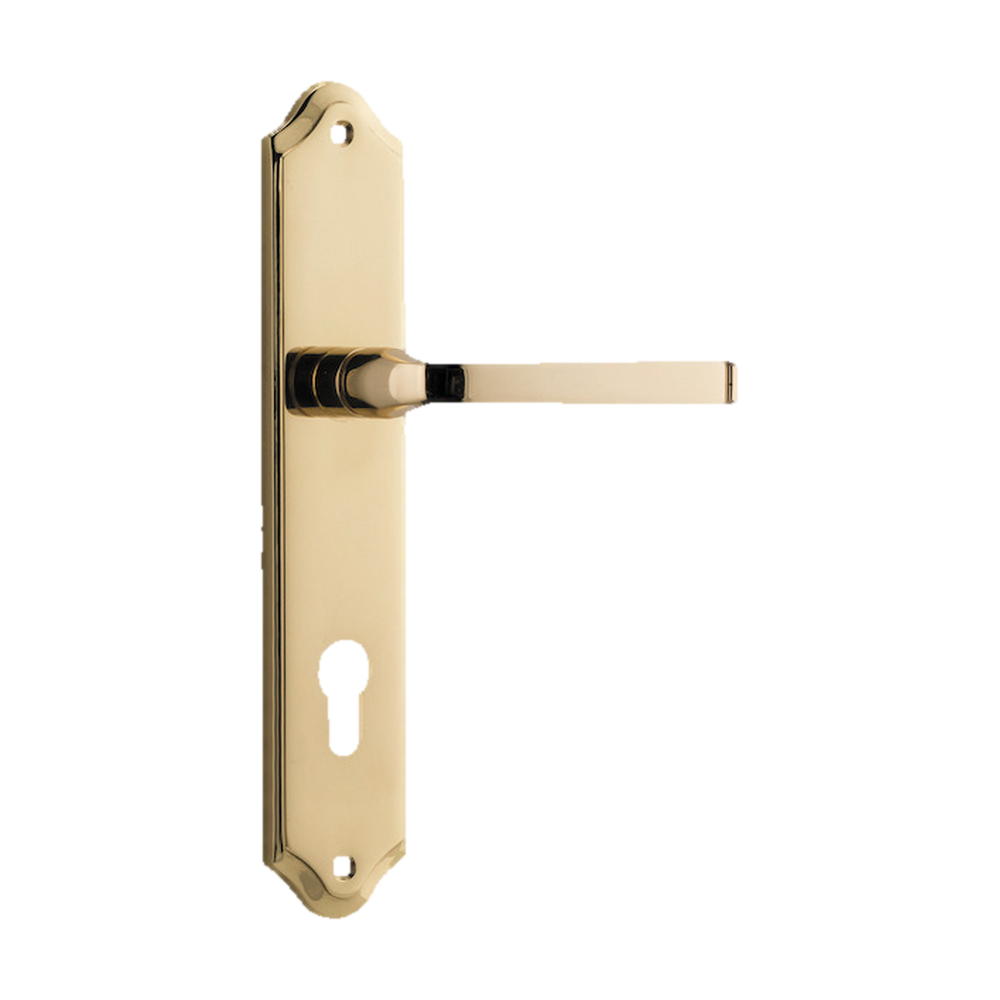 Door Lever Annecy Shouldered Euro Polished Brass CTC85mm H240xW50xP65mm in Polished Brass