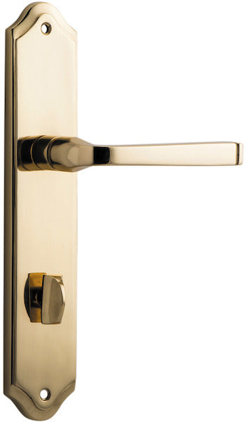 Pair of Iver Annecy lever handles with shouldered backplates, featuring a polished metal finish and elegant design.