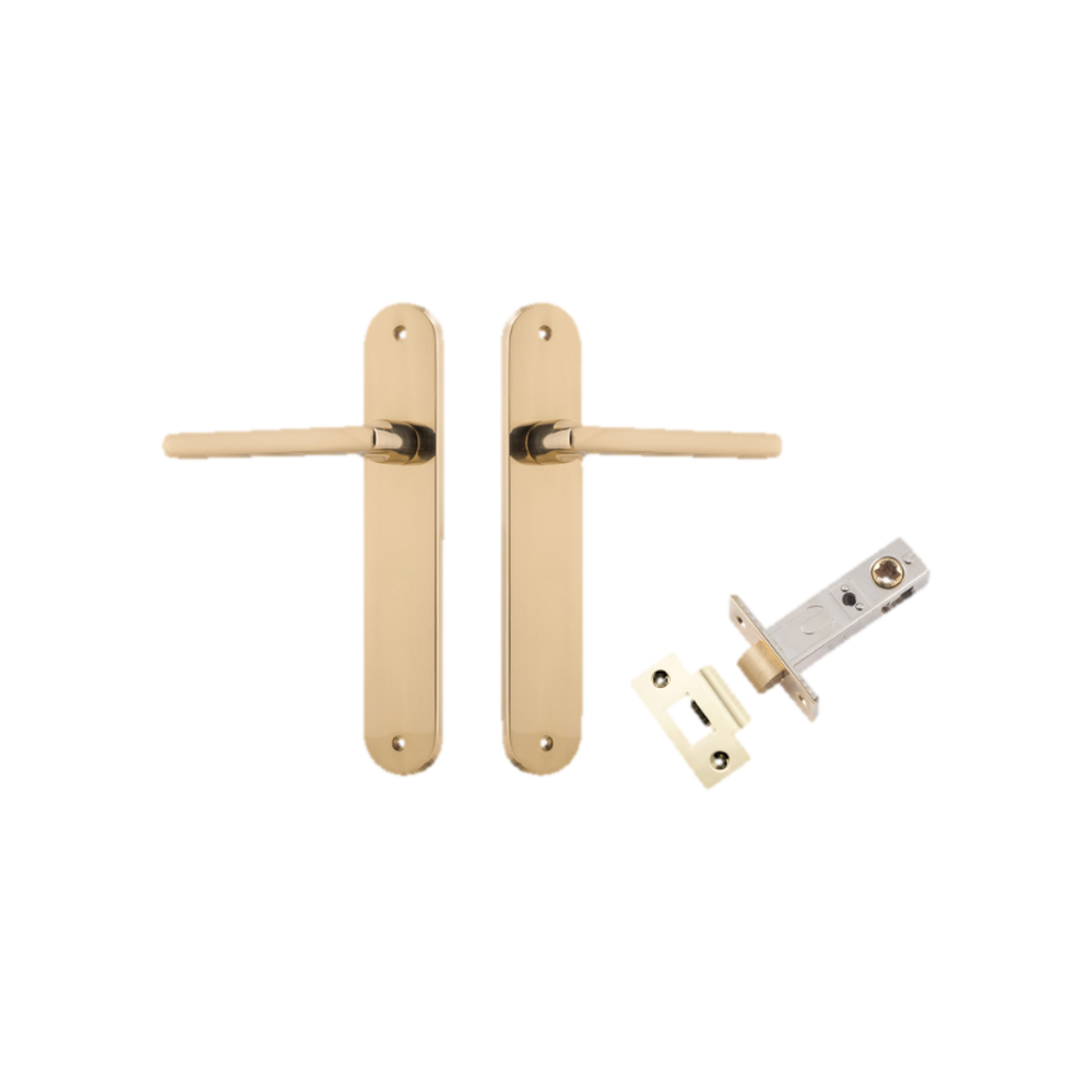 Door Lever Baltimore Oval Latch Polished Brass H240xW40xP55mm Passage Kit Tube Latch Split Cam 'T' Striker Polished Brass Backset 60mm in Polished Brass