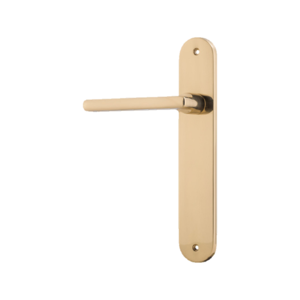 Door Lever Baltimore Oval Latch Left Hand Fixed Polished Brass L118xP54mm BPH240xW40mm in Polished Brass