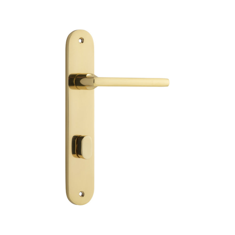 Pair of Iver Baltimore lever door handles with oval backplates, featuring a sleek, modern design for interior doors.