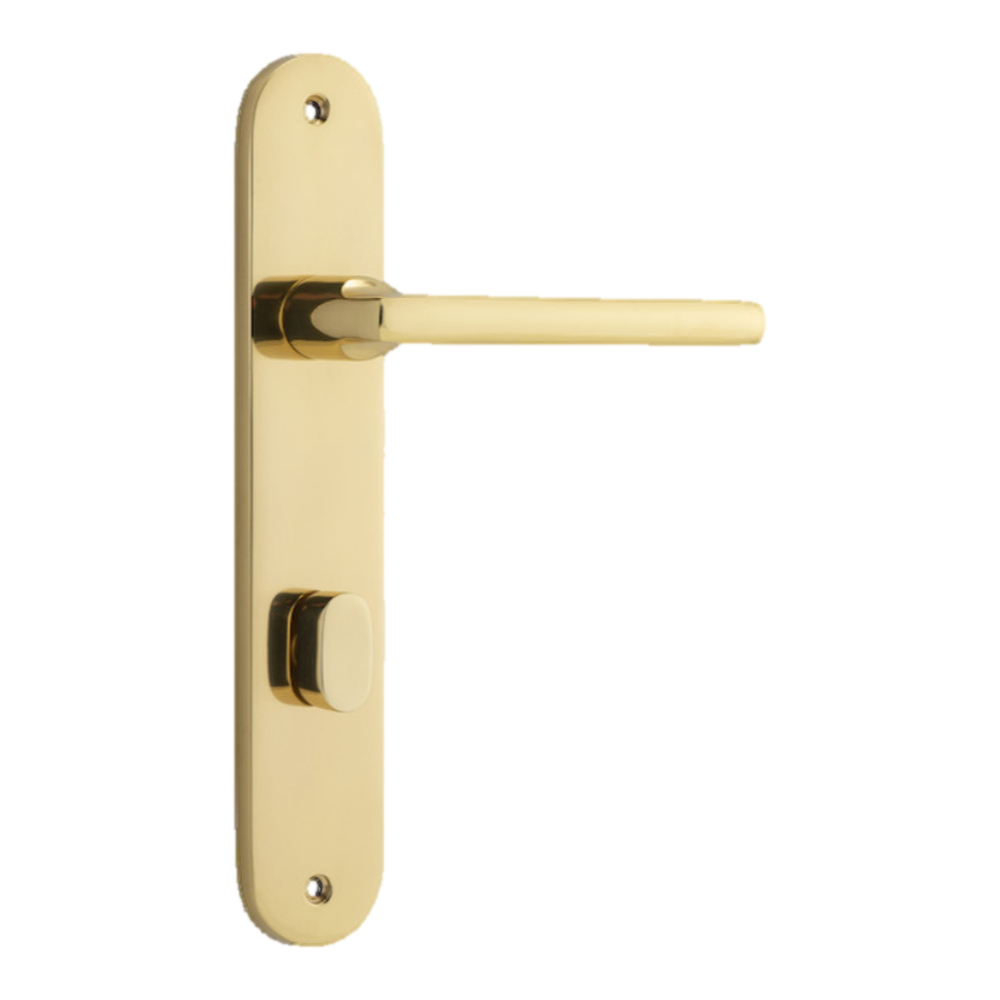 Door Lever Baltimore Oval Privacy Polished Brass CTC85mm H240xW40xP55mm in Polished Brass