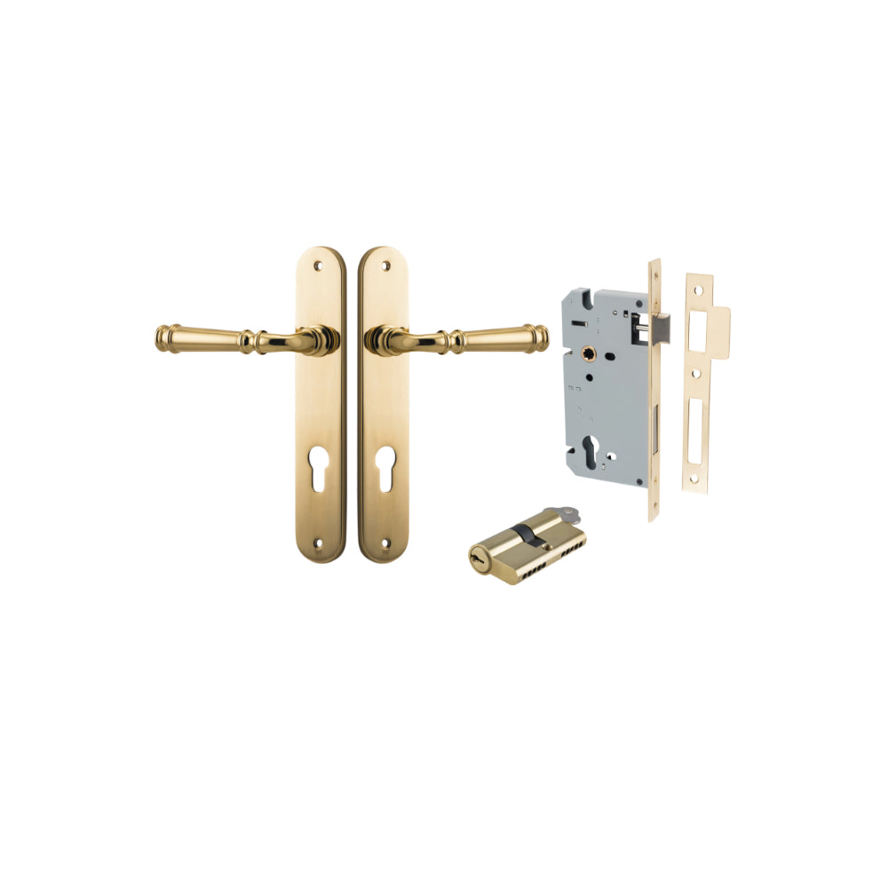 Door Lever Verona Oval Euro Polished Brass CTC85mm H240xW40xP59mm Entrance Kit Mortice Lock Euro Polished Brass CTC85mm Backset 60mm, Euro Cylinder Dual Function 5 Pin Polished Brass L65mm KA1 in Polished Brass