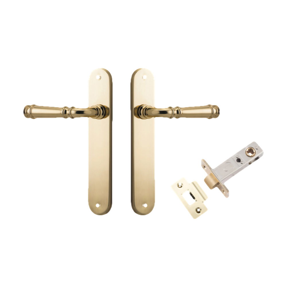 Door Lever Verona Oval Latch Polished Brass H240xW40xP59mm Passage Kit Tube Latch Split Cam 'T' Striker Polished Brass Backset 60mm in Polished Brass