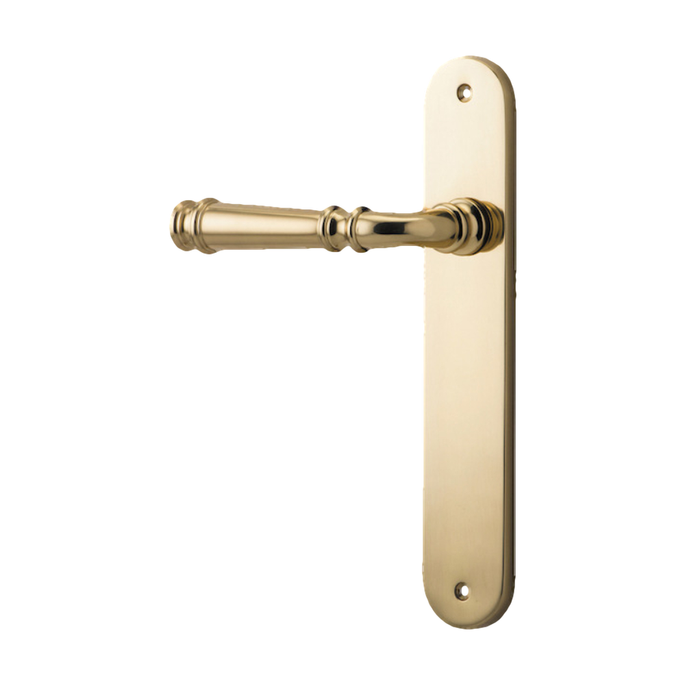 Door Lever Verona Oval Latch Left Hand Fixed Polished Brass L122xP56mm BPH240xW40mm in Polished Brass
