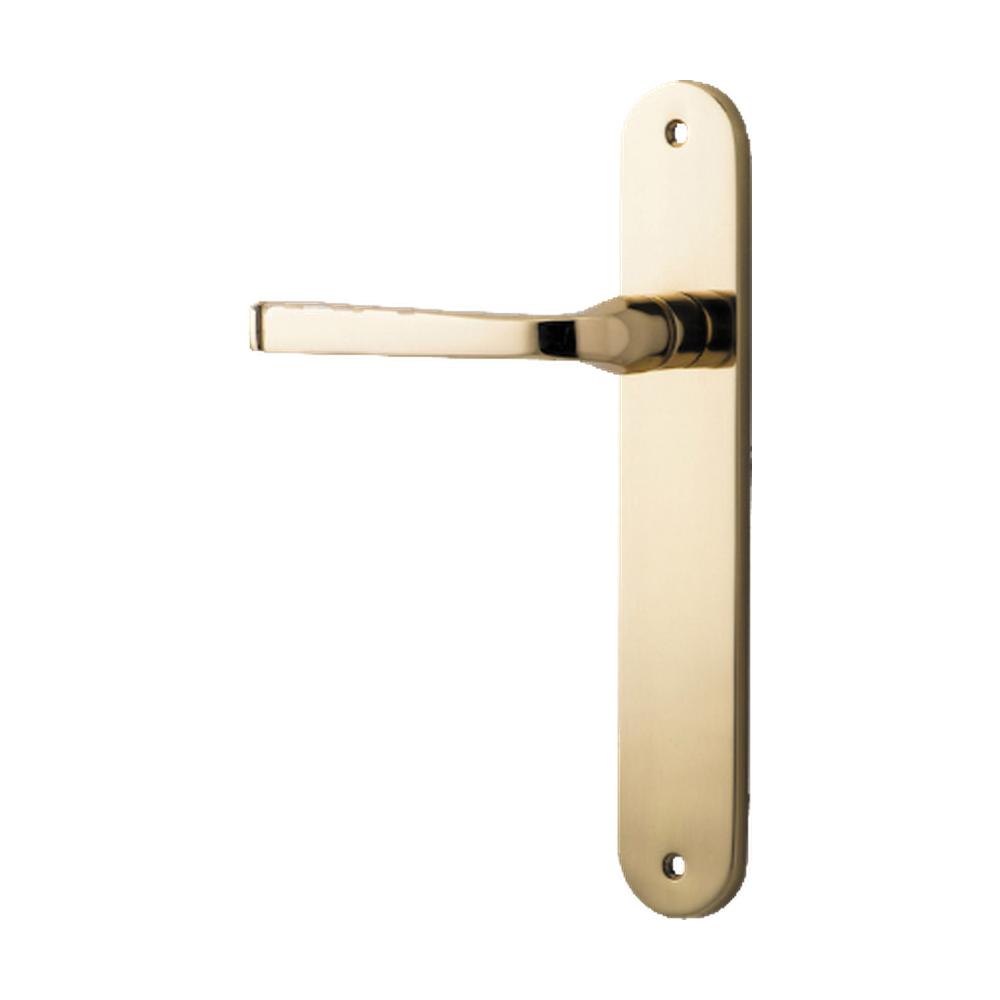 Door Lever Annecy Oval Latch Left Hand Fixed Polished Brass L117xP63mm BPH240xW40mm in Polished Brass