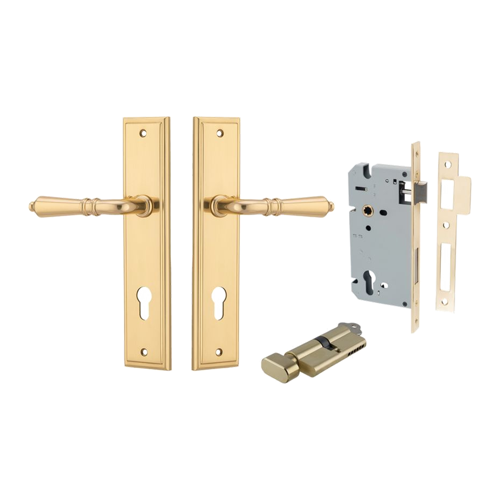 Door Lever Sarlat Stepped Polished Brass Key / Thumb Entrance Kit in Polished Brass