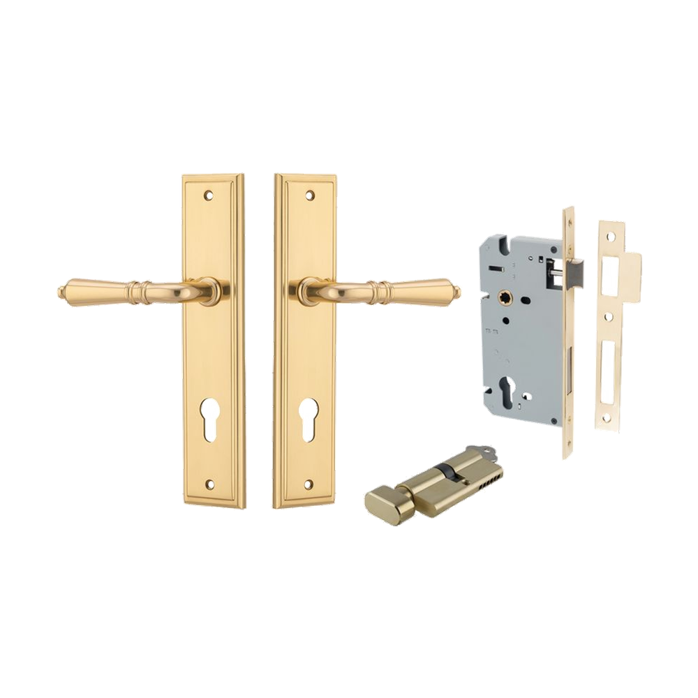 Door Lever Sarlat Stepped Polished Brass Key / Thumb Entrance Kit in Polished Brass