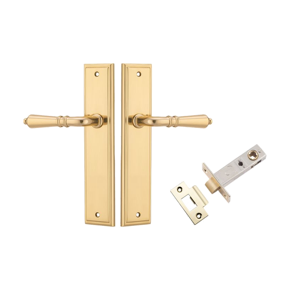 Door Lever Sarlat Stepped Polished Brass Passage Kit in Polished Brass