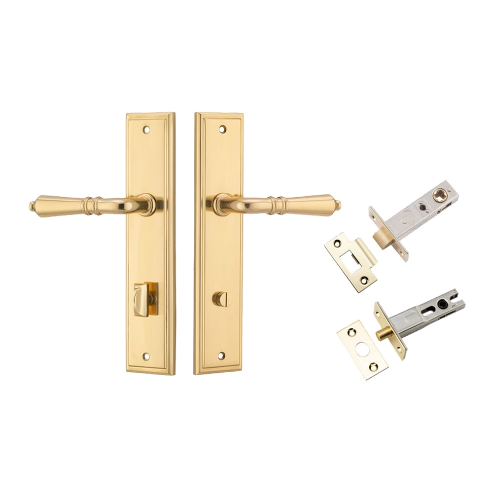 Door Lever Sarlat Stepped Polished Brass Privacy Kit in Polished Brass