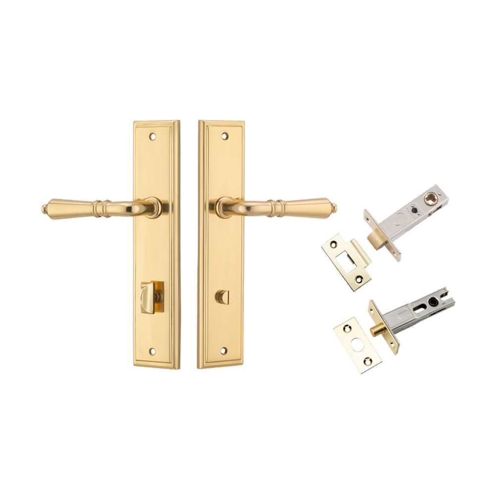 Door Lever Sarlat Stepped Polished Brass Privacy Kit in Polished Brass
