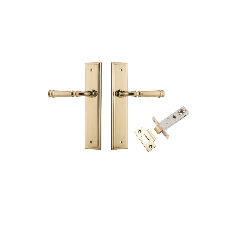 Door Lever Verona Stepped Latch Polished Brass H240xW50xP59mm Passage Kit Tube Latch Split Cam 'T' Striker Polished Brass Backset 60mm in Polished Brass