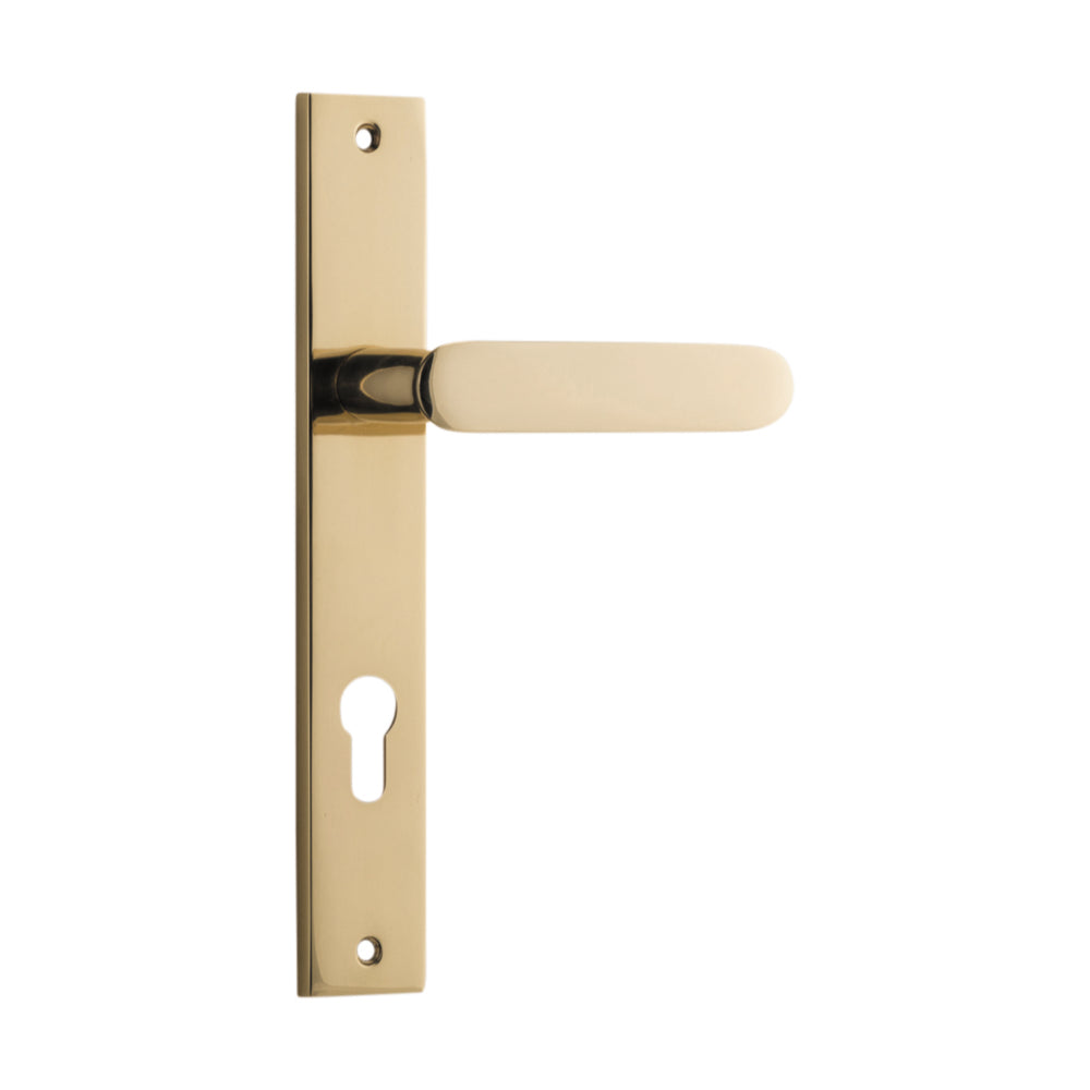 Door Lever Bronte Rectangular Euro Polished Brass CTC85mm H240xW38xP56mm in Polished Brass