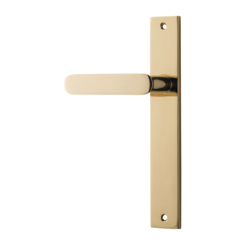 Door Lever Bronte Rectangular Latch Left Hand Fixed Polished Brass L117xP53mm BPH240xW38mm in Polished Brass