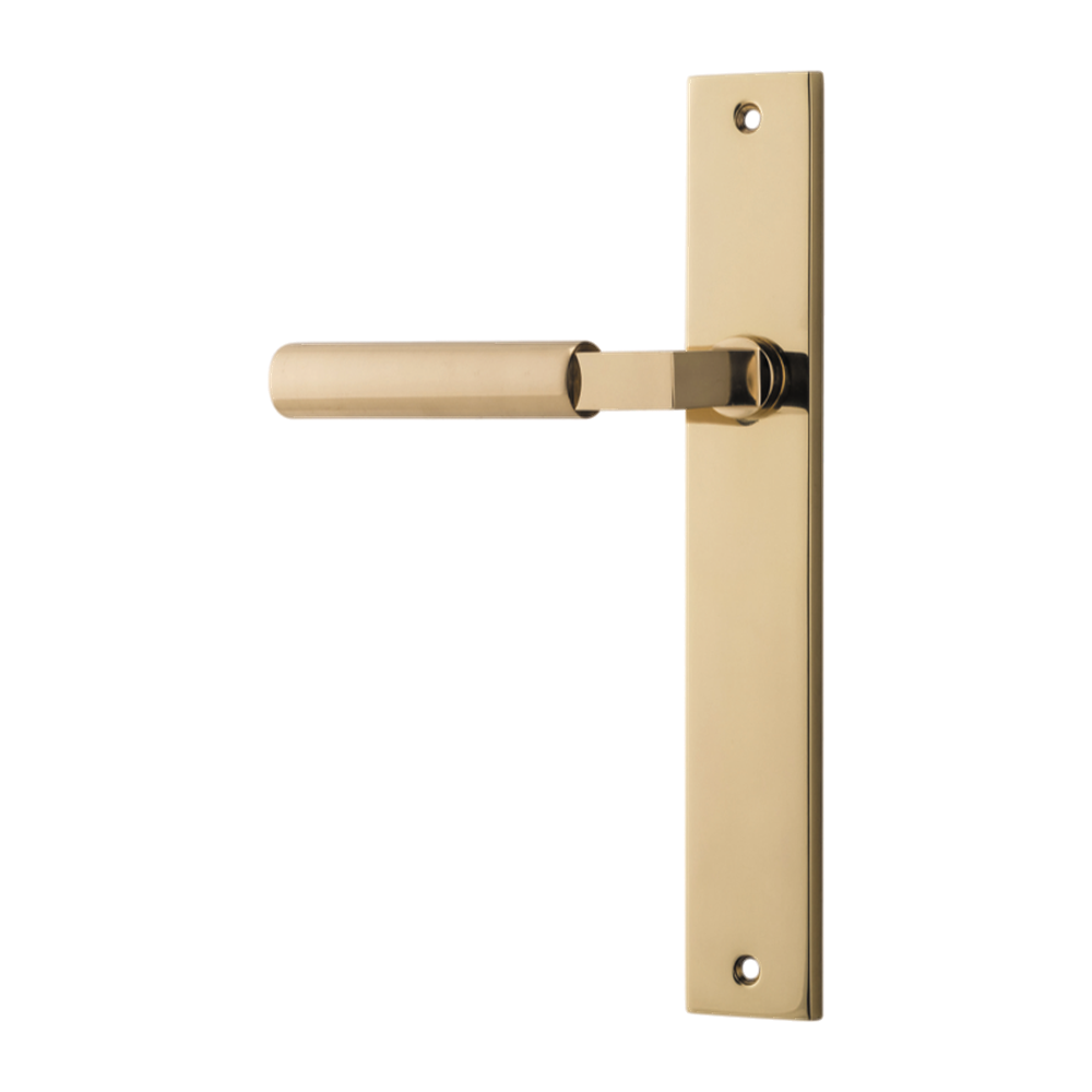 Door Lever Berlin Rectangular Latch Left Hand Fixed Polished Brass L120xP57mm BPH240xW38mm in Polished Brass