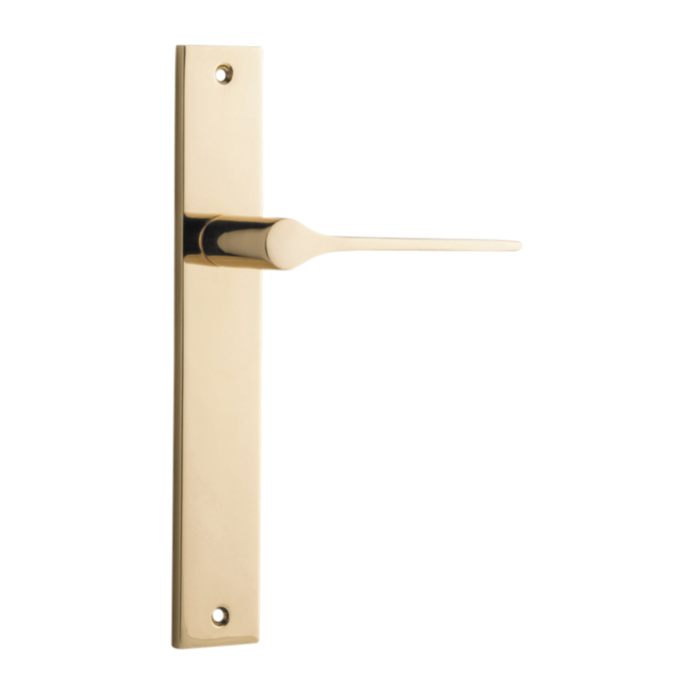 Door Lever Como Rectangular Latch Right Hand Fixed Polished Brass L119xP59mm BPH240xW38mm in Polished Brass
