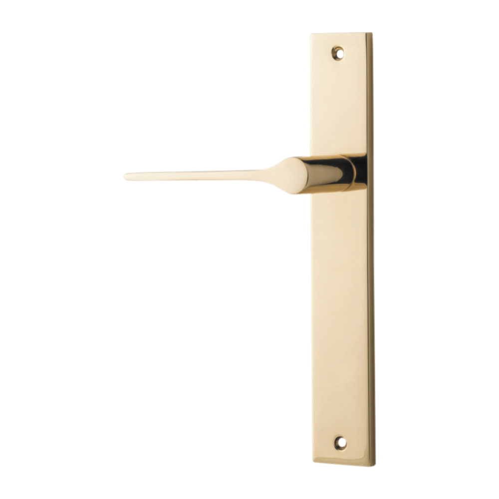 Door Lever Como Rectangular Latch Left Hand Fixed Polished Brass L119xP59mm BPH240xW38mm in Polished Brass