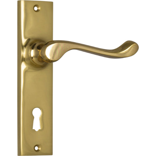 Door Lever Fremantle Lock Pair Polished Brass H150xW35xP50mm in Polished Brass