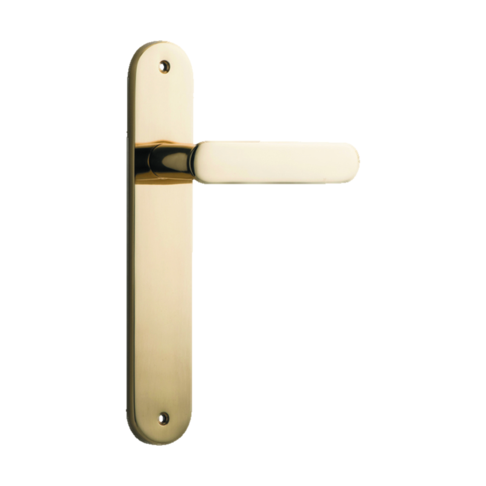 Door Lever Bronte on Long Backplate Polished Brass H240xW40xP56mm in Polished Brass