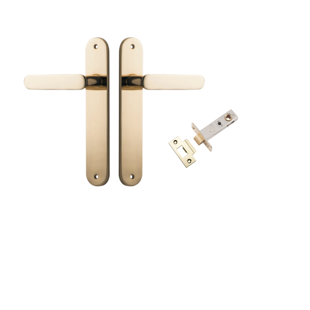 Door Lever Bronte Oval Polished Brass L117xP53mm BPH240xW40mm Passage Kit Tube Latch Split Cam 'T' Striker Polished Brass Backset 60mm in Polished Brass