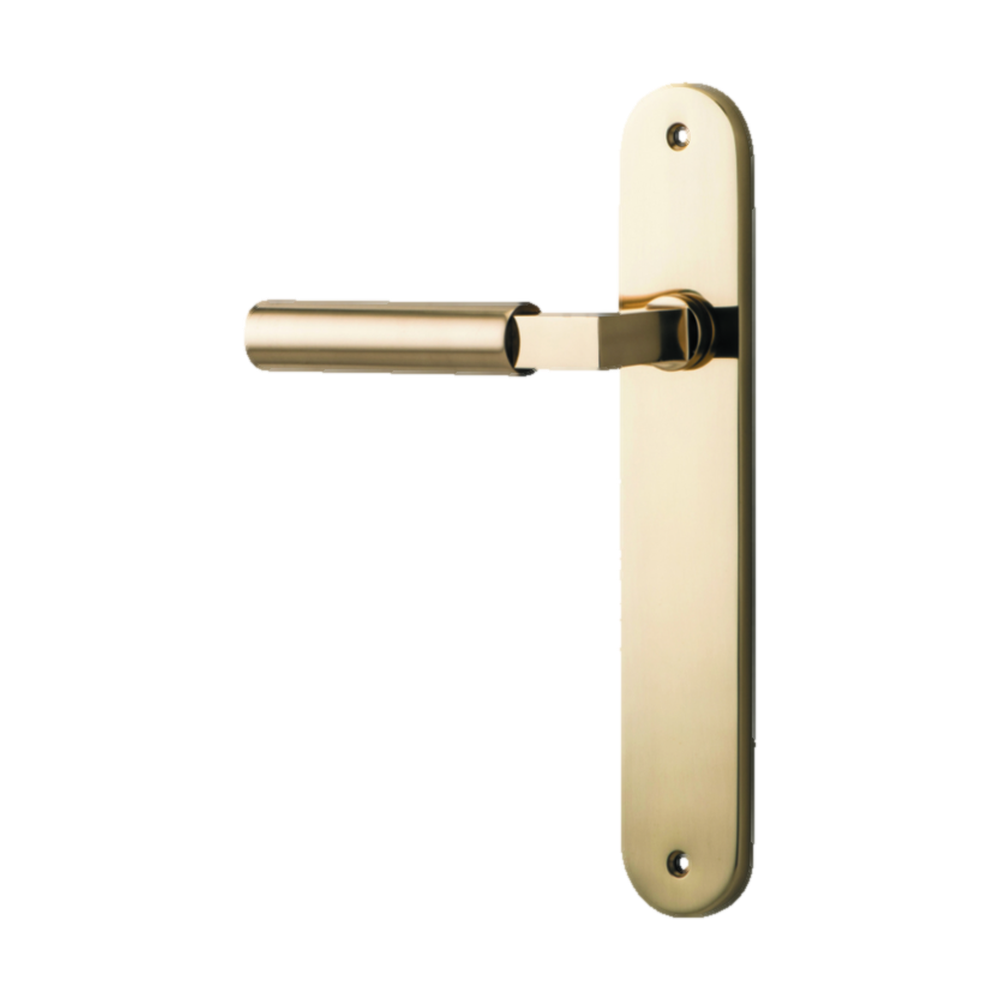 Door Lever Berlin Oval Latch Left Hand Fixed Polished Brass L120xP57mm BPH240xW40mm in Polished Brass