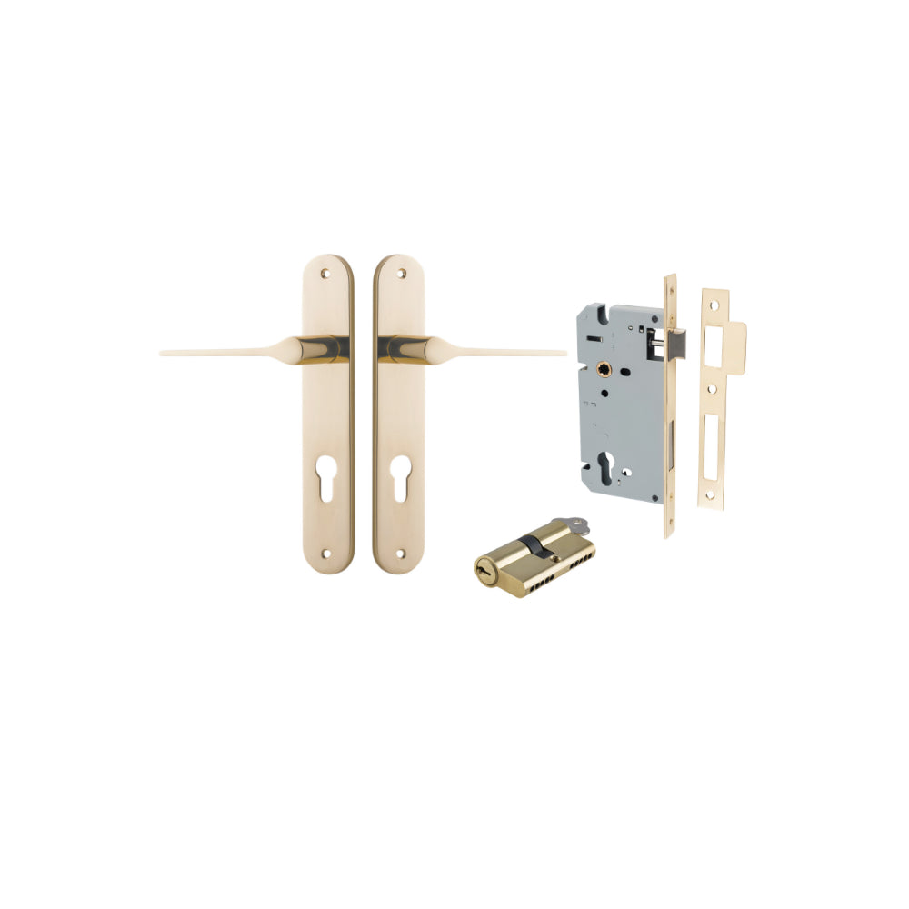Door Lever Como Oval Euro Pair Polished Brass CTC85mm L119xP59mm BPH240xW40mm Mortice Lock Euro Polished Brass CTC85mm Backset 60mm Euro Cylinder Dual Function 5 Pin Polished Brass 65mm KA4 in Polished Brass