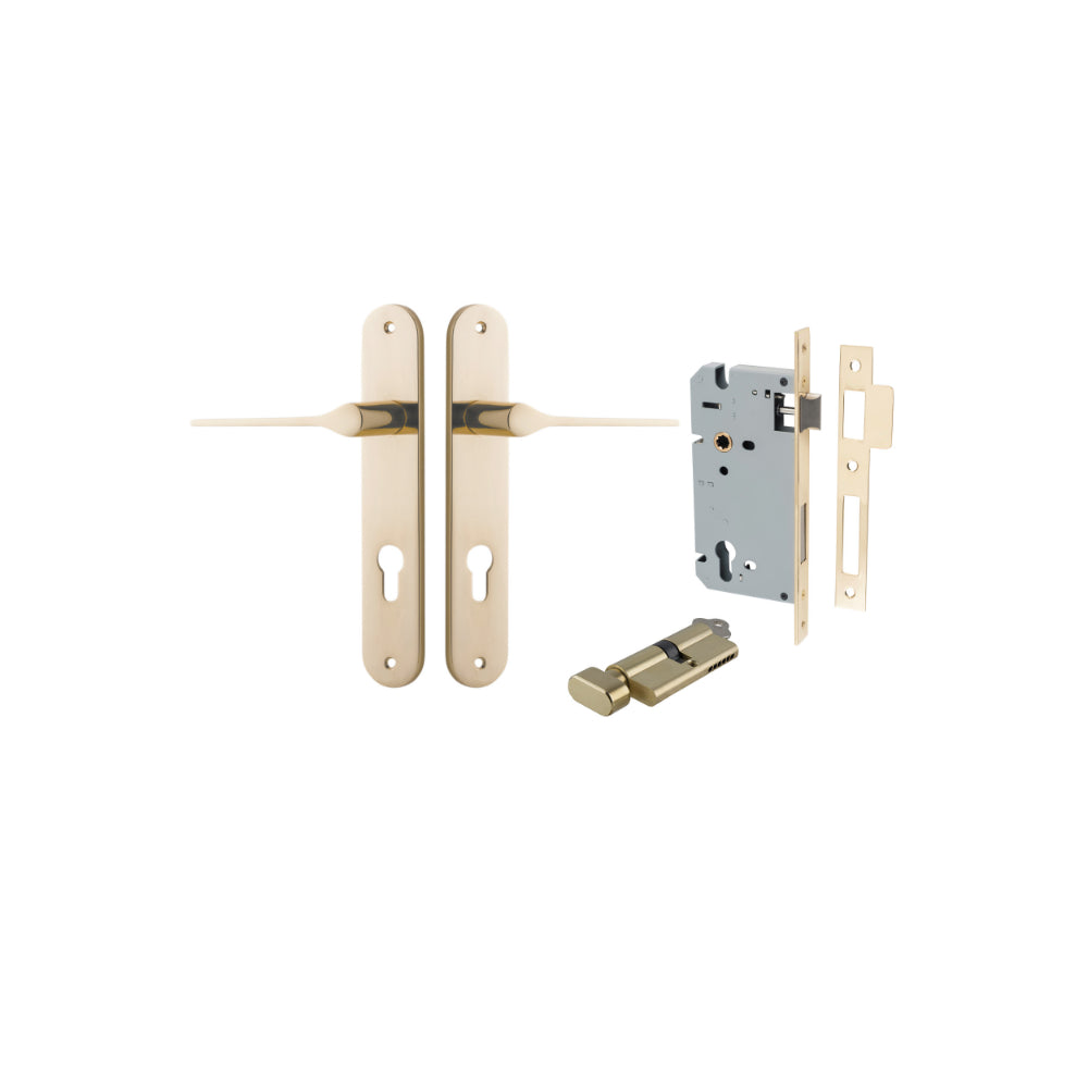 Door Lever Como Oval Euro Pair Polished Brass CTC85mm L119xP59mm BPH240xW40mm Mortice Lock Euro Polished Brass CTC85mm Backset 60mm Euro Cylinder Key Thumb 5 Pin Polished Brass 65mm KA4 in Polished Brass