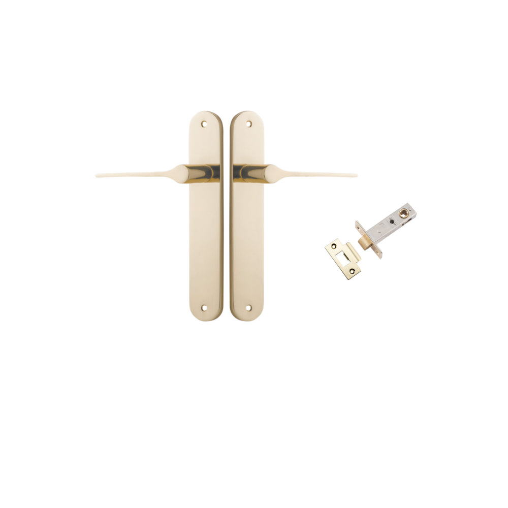 Door Lever Como Oval Polished Brass L119xP59mm BPH240xW40mm Passage Kit Tube Latch Split Cam 'T' Striker Polished Brass Backset 60mm in Polished Brass