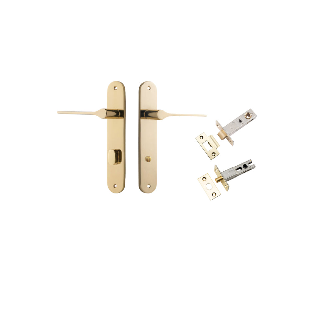 Door Lever Como Oval Privacy Polished Brass CTC85mm L119xP59mm BPH240xW40mm Privacy Kit Tube Latch Split Cam 'T' Striker Polished Brass Backset 60mm Privacy Bolt Round Bolt Polished Brass Backset 60mm in Polished Brass