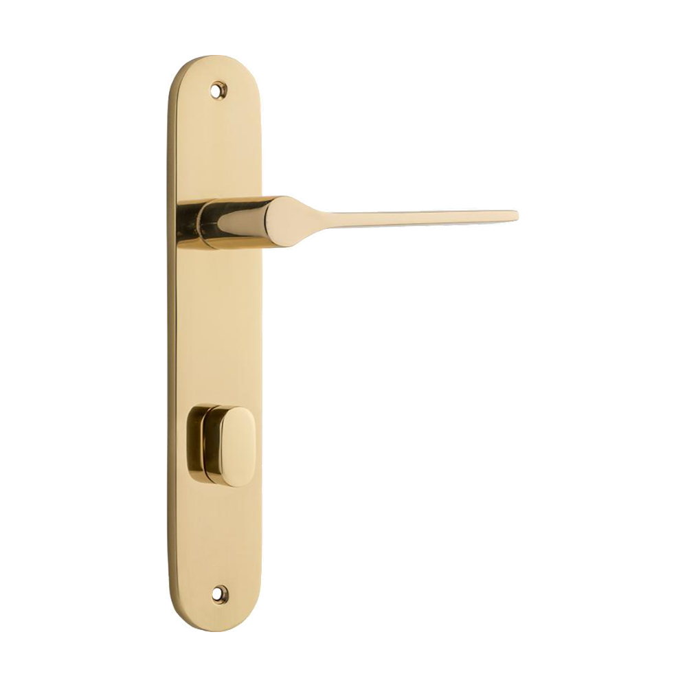 Door Lever Como Oval Privacy Polished Brass CTC85mm H240xW40xP59mm in Polished Brass