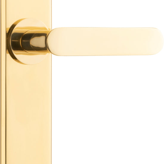 Door Lever Bronte  on Long Backplate Polished Brass H240xW50xP55mm in Polished Brass