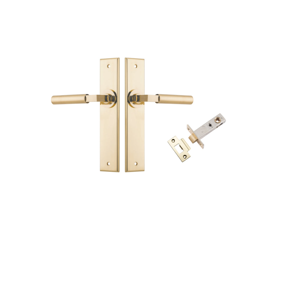 Door Lever Berlin Chamfered Polished Brass L120xP59mm BPH240xW50mm Passage Kit Tube Latch Split Cam 'T' Striker Polished Brass Backset 60mm in Polished Brass