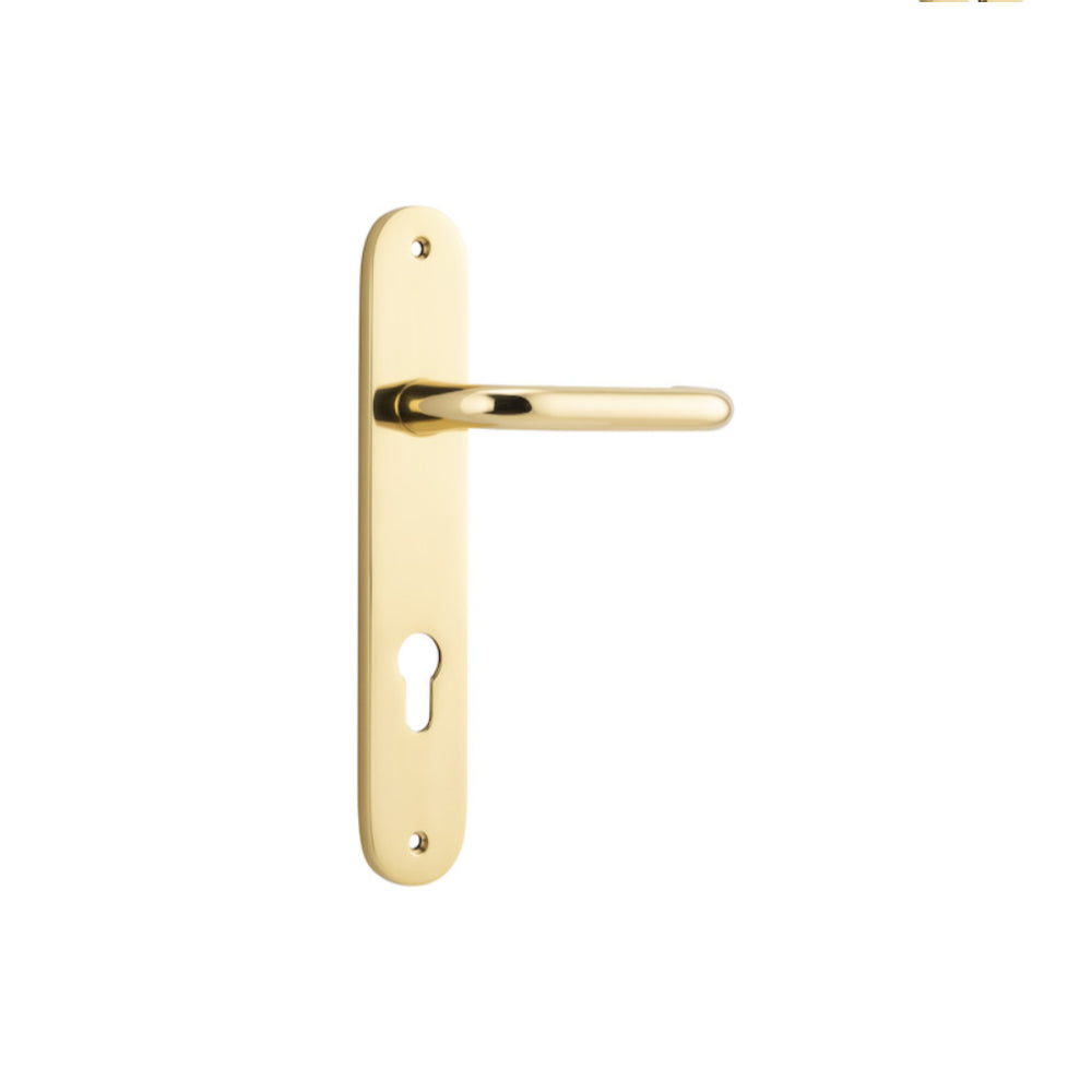 Door Lever Oslo Oval Euro Polished Brass CTC85mm H240xW40xP57mm in Polished Brass