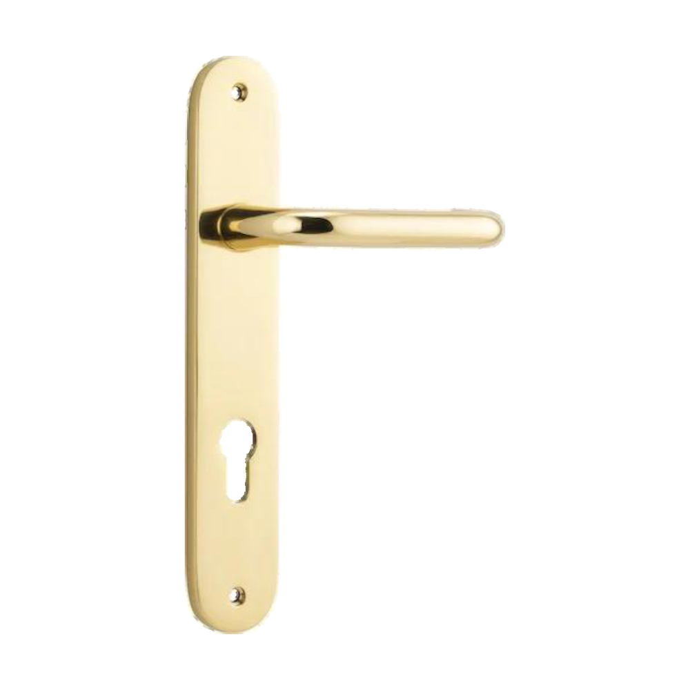 Door Lever Oslo Oval Euro Polished Brass CTC85mm H240xW40xP57mm in Polished Brass