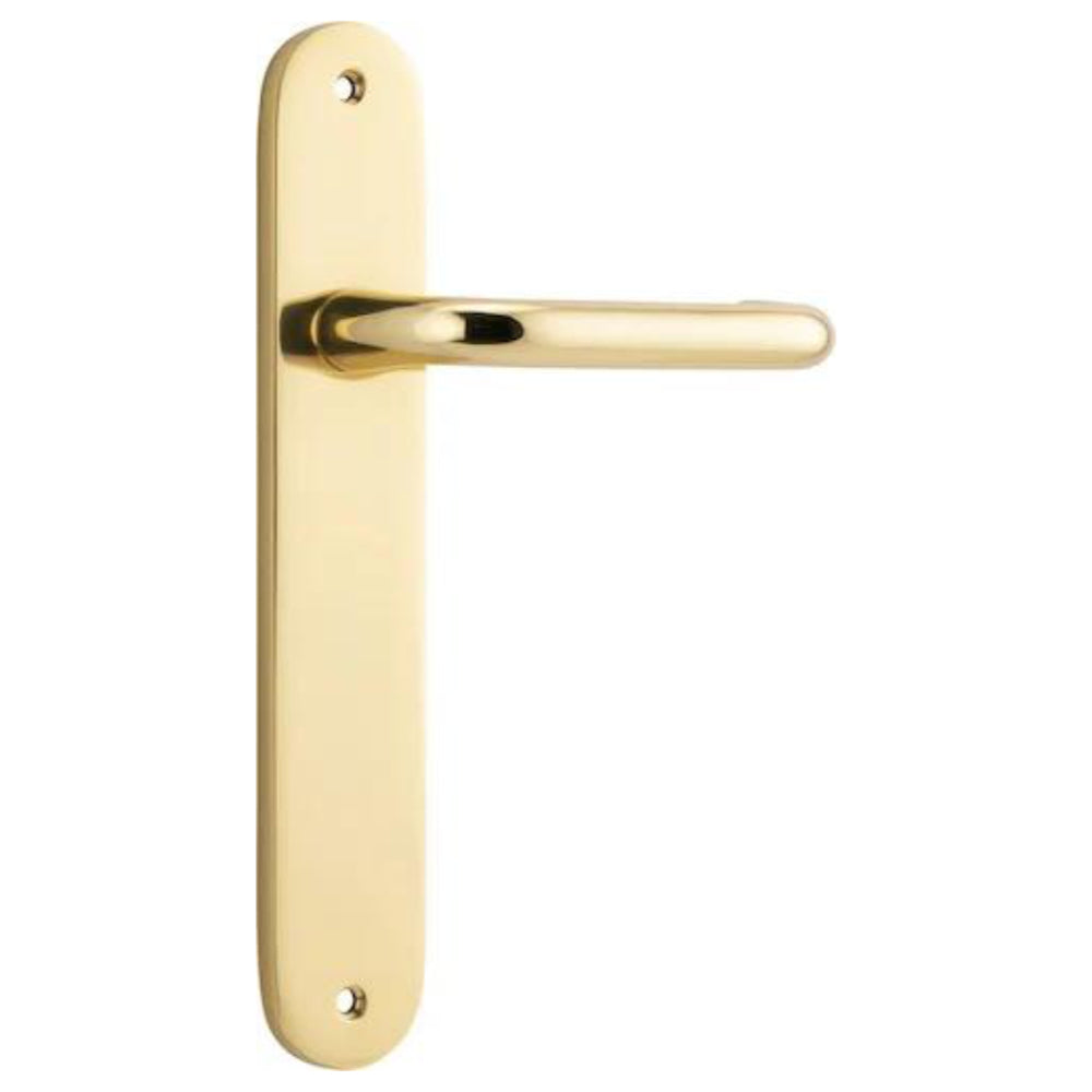 Door Lever Oslo Return Oval Polished Brass L118xP54mm BPH240xW40mm Passage Kit Tube Latch Split Cam 'T' Striker Polished Brass Backset 60mm in Polished Brass