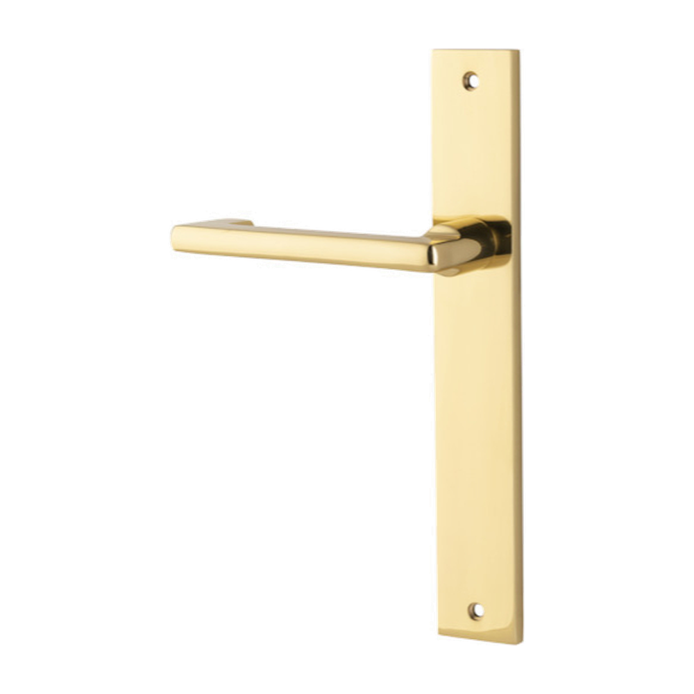 Door Lever Baltimore Return Rectangular Latch Left Hand Fixed Polished Brass L128xP54mm BPH240xW38mm in Polished Brass