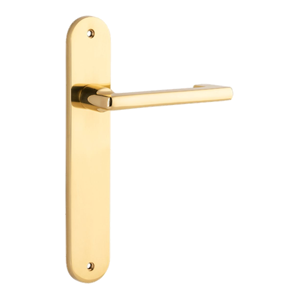 Door Lever Baltimore Return Oval Latch Pair Polished Brass H240xW40xP58mm in Polished Brass