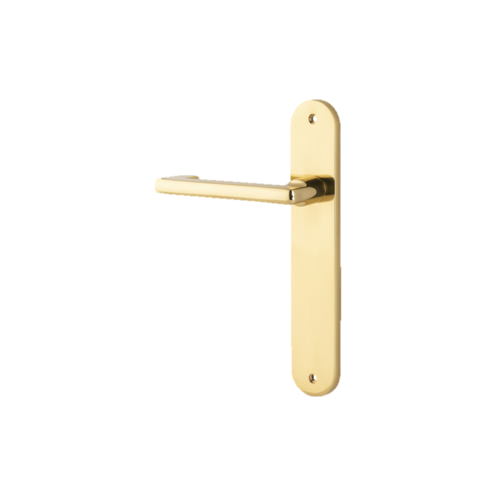 Door Lever Baltimore Return Oval Latch Left Hand Fixed Polished Brass L128xP54mm BPH240xW40mm in Polished Brass