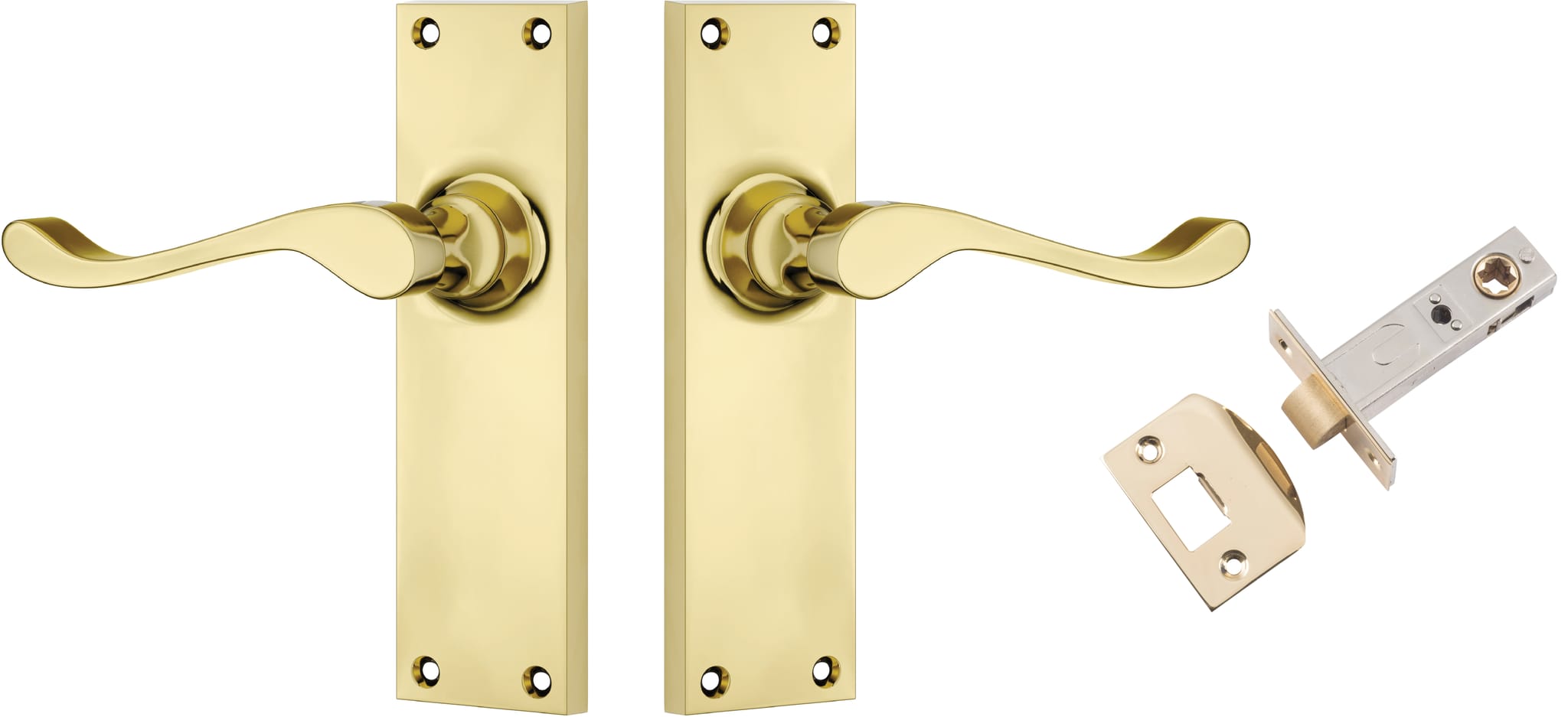 Door Lever Victorian Polished Brass Passage Set in Polished Brass