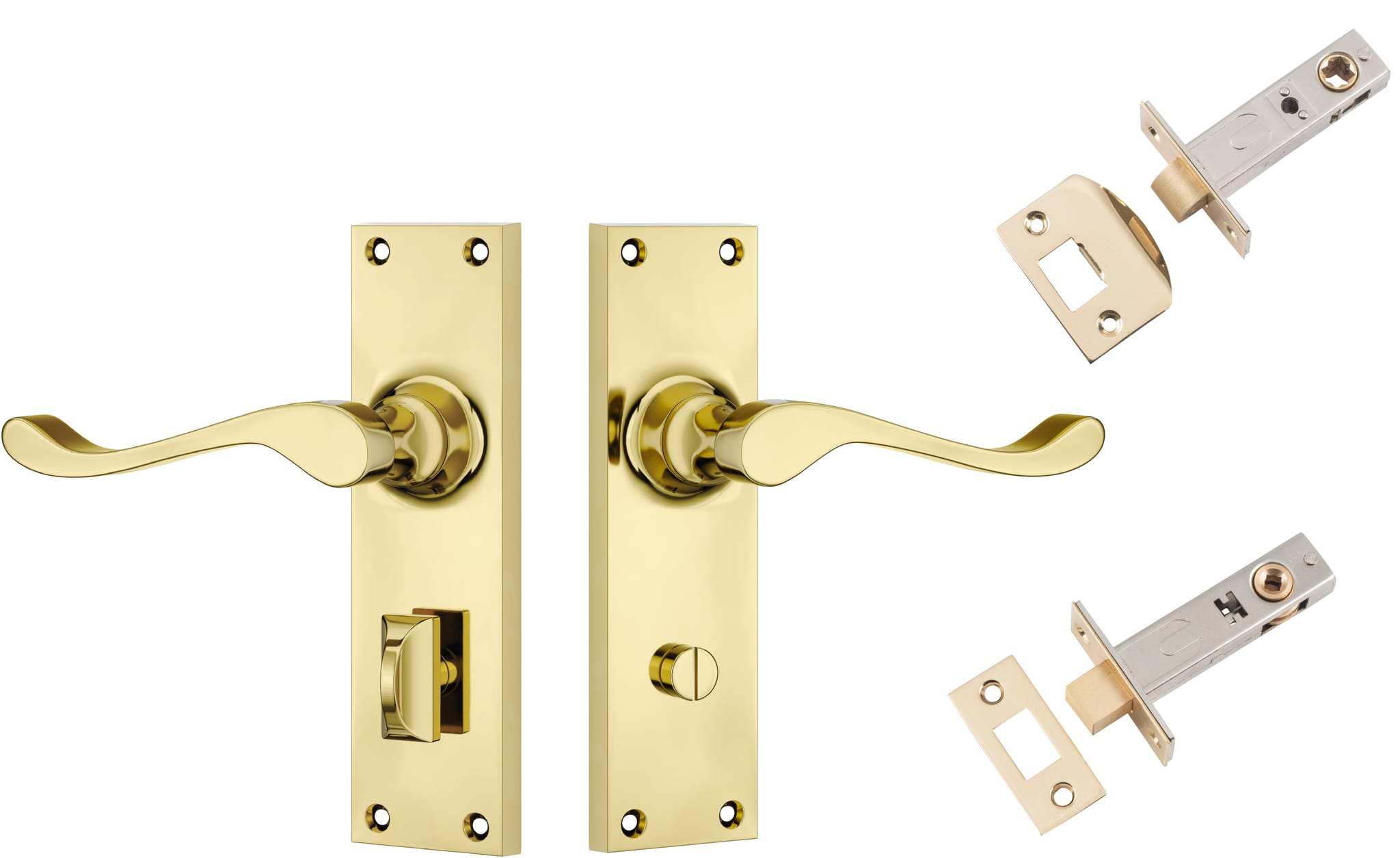 Door Lever Victorian Polished Brass Privacy Set in Polished Brass