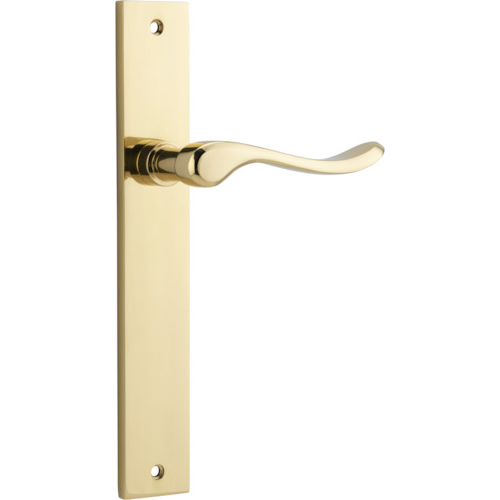 Door Lever Stirling on Long Backplate Pair Polished Brass H240xW38xP64mm in Polished Brass