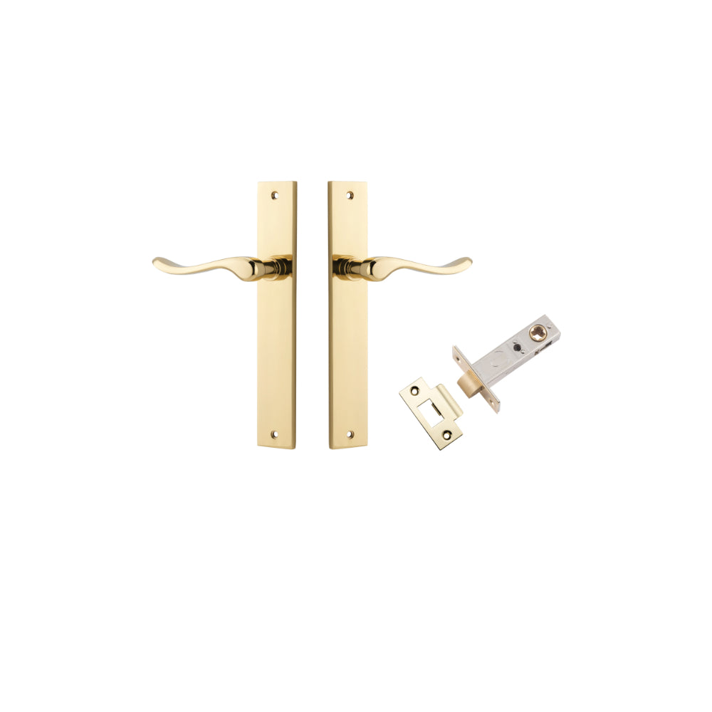 Door Lever Stirling Rectangular Latch Pair Polished Brass H240xW38xP64mm Passage Kit, Tube Latch Split Cam 'T' Striker Polished Brass Backset 60mm in Polished Brass