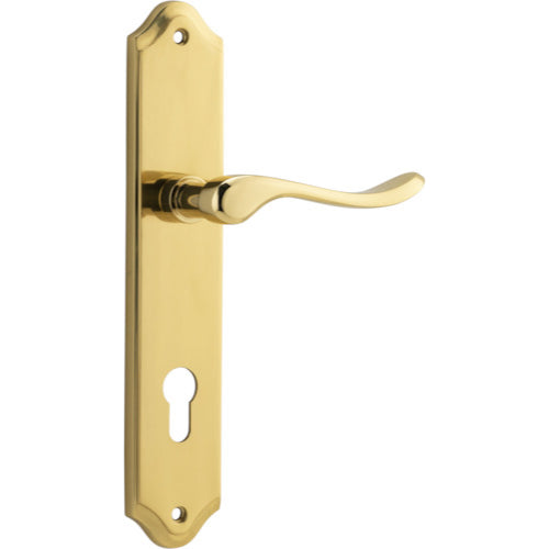 Door Lever Stirling Shouldered Euro Pair Polished Brass CTC85mm H250xW48xP64mm in Polished Brass