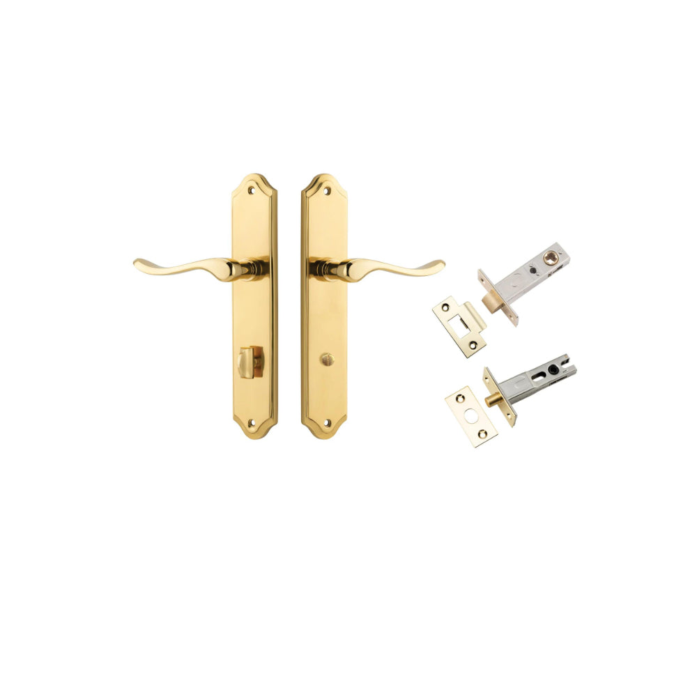 Door Lever Stirling Shouldered Privacy Pair Polished Brass CTC85mm H250xW48xP64mm Privacy Kit Tube Latch Split Cam 'T' Striker Polished Brass Backset 60mm, Privacy Bolt Round Bolt Polished Brass Backset 60mm in Polished Brass