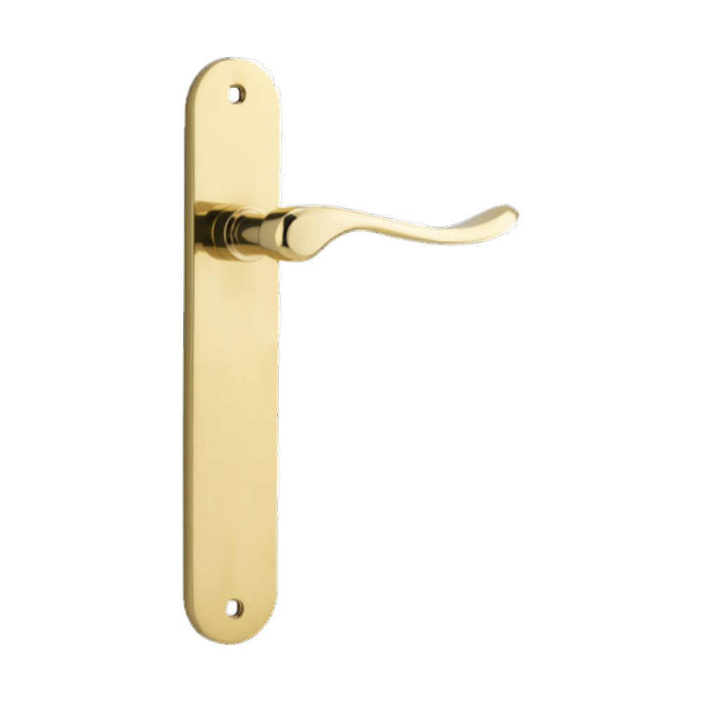 Door Lever Stirling Oval Latch Pair Polished Brass H240xW40xP64mm in Polished Brass