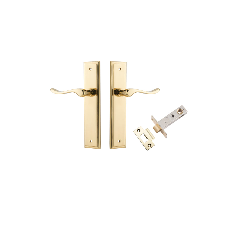 Door Lever Stirling Stepped Latch Pair Polished Brass H237xW50xP64mm Passage Kit Tube Latch Split Cam 'T' Striker Polished Brass Backset 60mm in Polished Brass