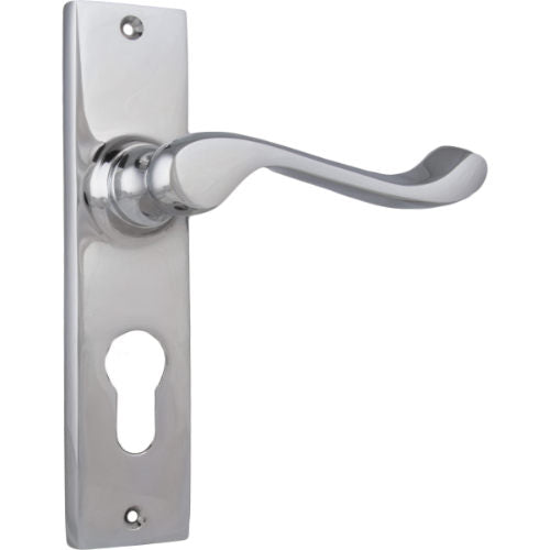 Door Lever Fremantle Euro Pair Chrome Plated H150xW35xP50mm in Chrome Plated