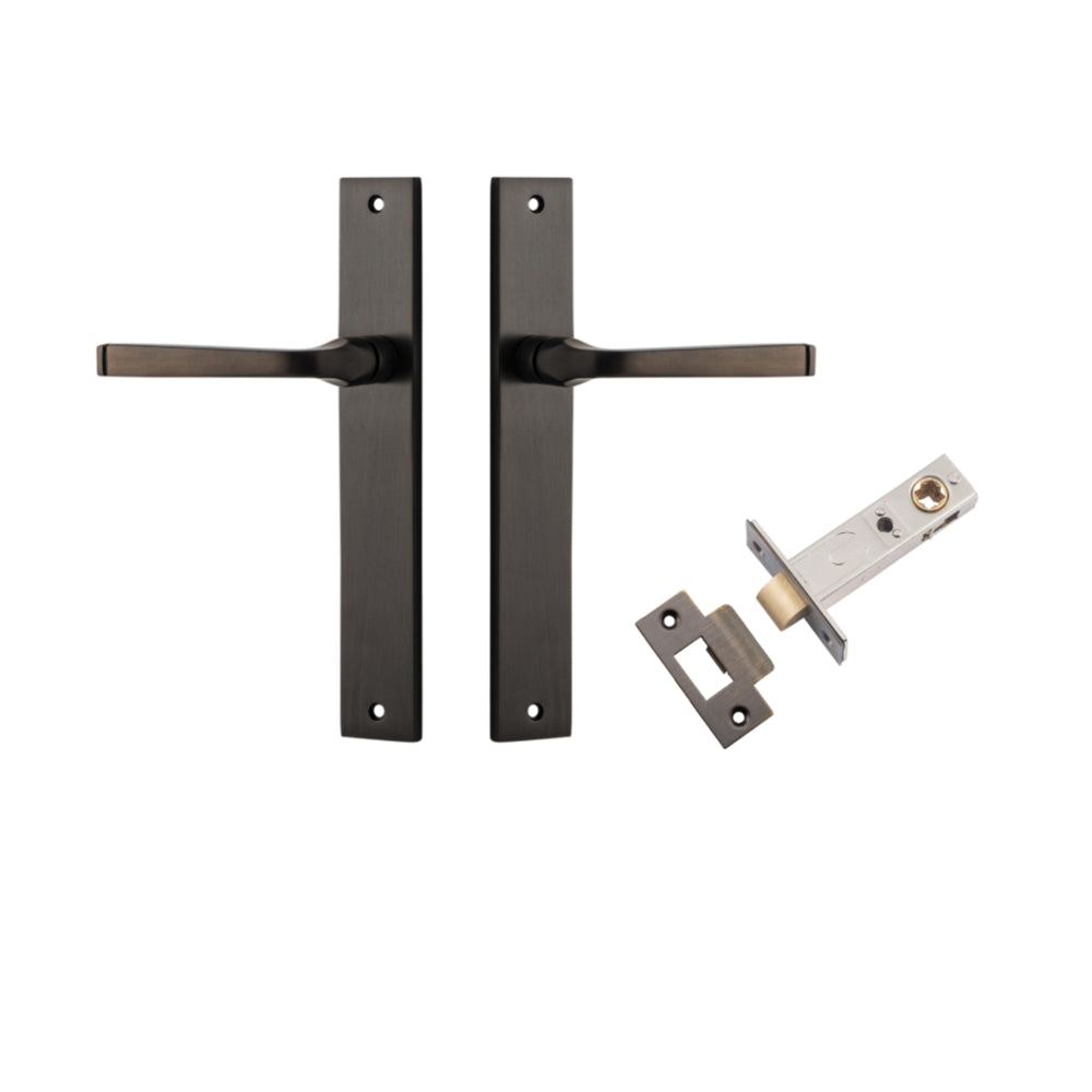 Door Lever Annecy Rectangular Latch Signature Brass H240xW38xP65mm Passage Kit, Tube Latch Split Cam 'T' Striker Signature Brass Backset 60mm in Signature Brass