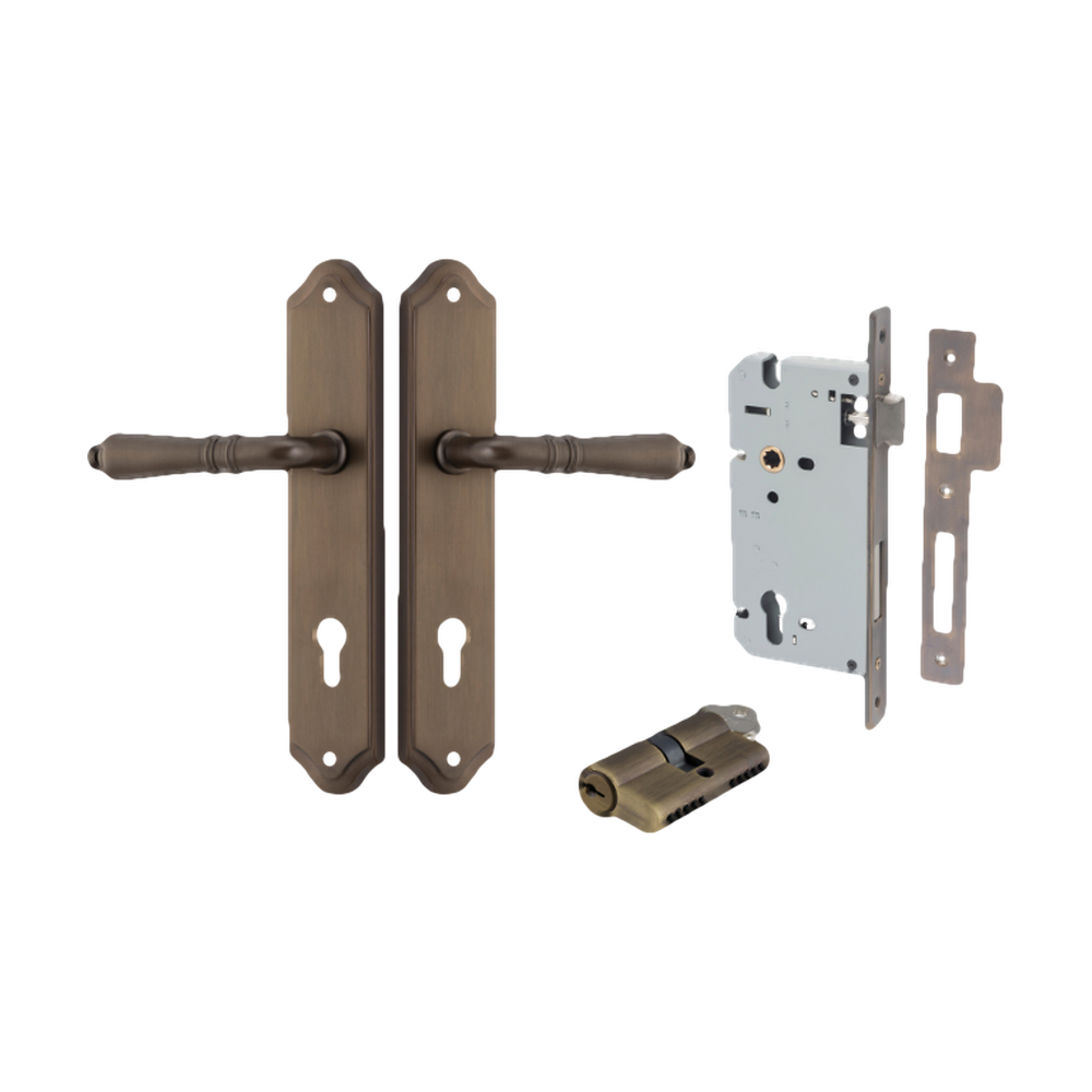Door Lever Sarlat Shouldered Euro Signature Brass CTC85mm H250xW48xP57mm Entrance Kit Mortice Lock Euro Signature Brass CTC85mm Backset 60mm, Euro Cylinder Dual Function 5 Pin Signature Brass L65mm KA1 in Signature Brass